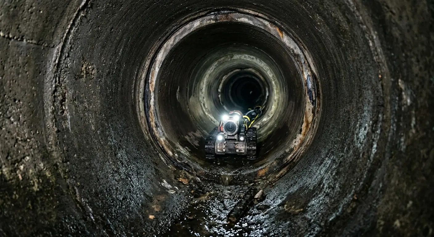 Robotic sewer camera inspecting pipe interior for Drain Snake Service in Pike Creek Valley